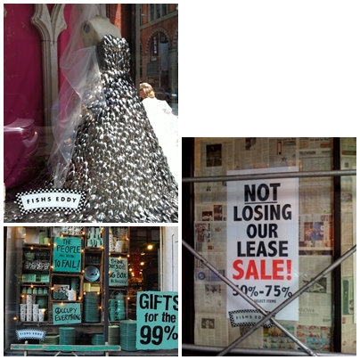 Quirky window displays. The wedding dress is made entirely out of spoons!