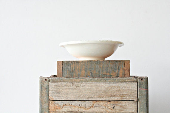 Vintage White and Yellow Floral Serving Bowl