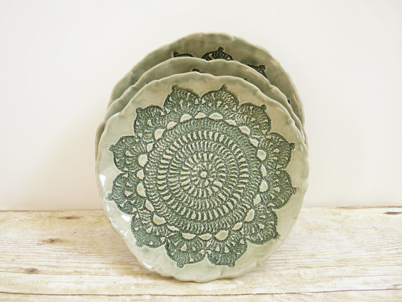 Ceramic lace plate made by My mother's Garden - $16.00
