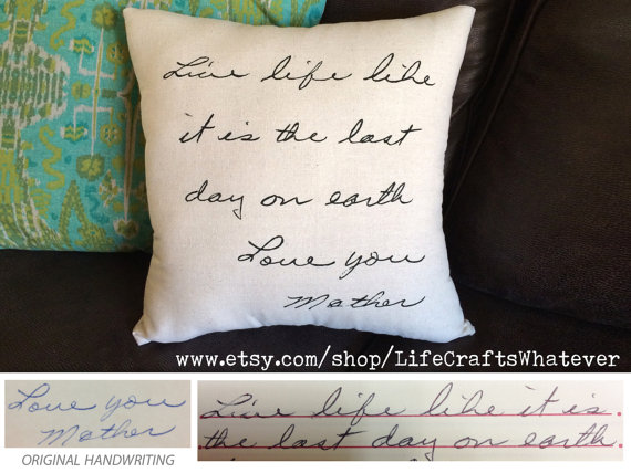 Handwritten signature pillow made by LifeCraftsWhatever