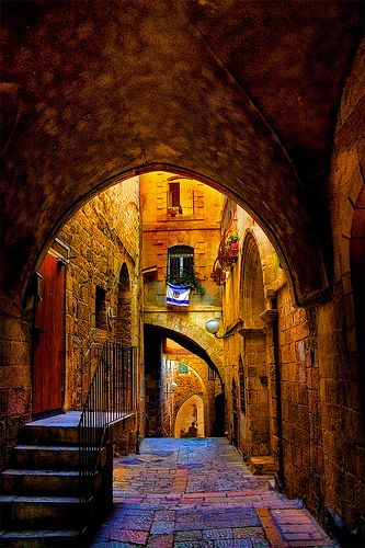 An alley in the Jewish Quarter in the old city of Jerusalem, Israel. Photo via pinterest.