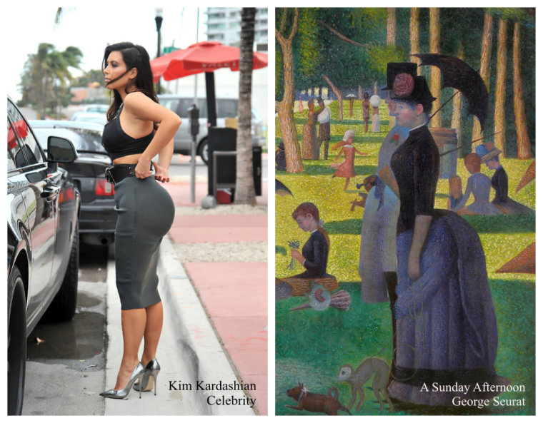 No bustle needed for curvy Kim Kardashian when it comes to mirroring George Seurat's A Sunday Afternoon on La Grande Jatte painted in 1884!