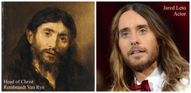 Actor Jared Leto and Rembrandt's portrayal of the Head of Christ painted in 1648