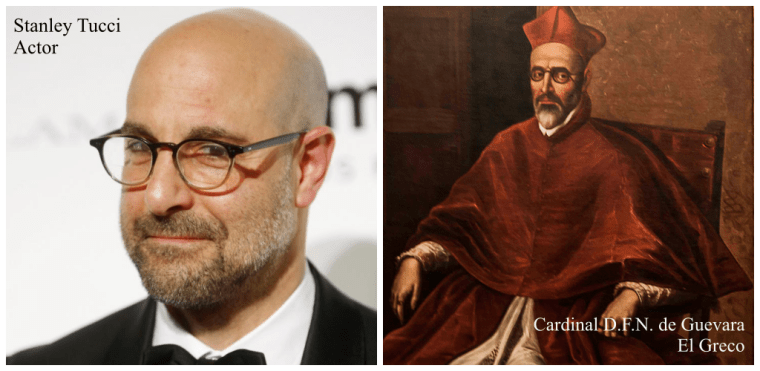 Actor Stanley Tucci and the portrait of Cardinal Don Fernando Nino de Guevara painted by Greek artist El Greco in 1600