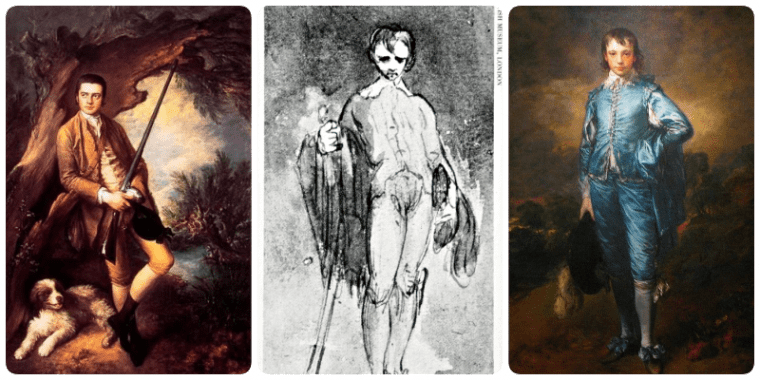 Gainsborough's evolution of style: (left to right) Before studying Van Dyck, sketching like Van Dyck, Painting like van Dyck
