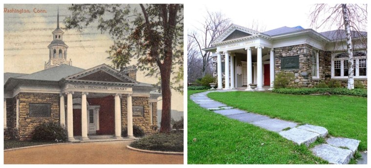 Gunn Memorial Library in the early 1900's (left) and pictured today.